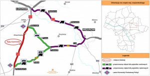 mapa z proponowanymi objazdami na DK 50