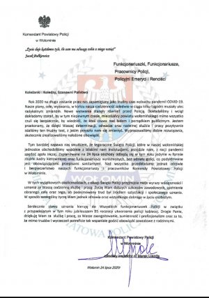 List Komendanta powiatowego Policji w Wołominie