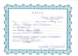 obraz zawiera zdjęcie dokumentu pod nazwą weksel